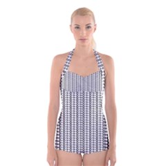 A Black And White Background With A Lot Of Dots Boyleg Halter Swimsuit 