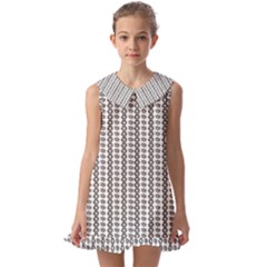 A Black And White Background With A Lot Of Dots Kids  Pilgrim Collar Ruffle Hem Dress