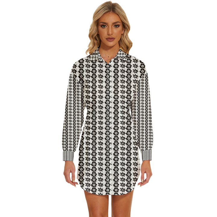 A Black And White Background With A Lot Of Dots Womens Long Sleeve Shirt Dress