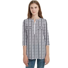 A Black And White Background With A Lot Of Dots Women s Zip Front V-neck 3/4 Sleeve Casual Top Pocket Shirt