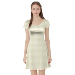 A Yellow And White Background With Small Circles Short Sleeve Skater Dress