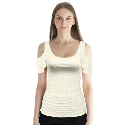 A Yellow And White Background With Small Circles Butterfly Sleeve Cutout T-shirt  by catchydesignhill