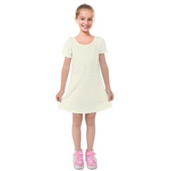 A Yellow And White Background With Small Circles Kids  Short Sleeve Velvet Dress