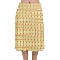 A Yellow And White Background With An Intricate Design Velvet Flared Midi Skirt