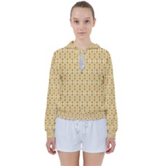 A Yellow And White Background With An Intricate Design Women s Tie Up Sweat