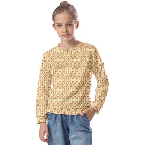 A Yellow And White Background With An Intricate Design Kids  Long Sleeve T-shirt With Frill  by catchydesignhill