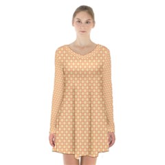 An Orange And White Background With A Pattern Long Sleeve Velvet V-neck Dress