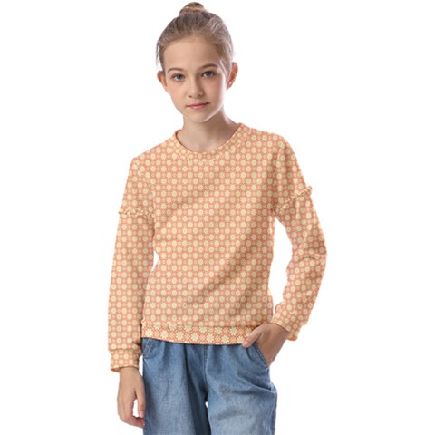 An Orange And White Background With A Pattern Kids  Long Sleeve T-shirt With Frill  by catchydesignhill