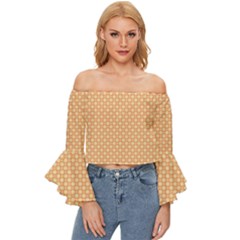 An Orange And White Background With A Pattern Off Shoulder Flutter Bell Sleeve Top