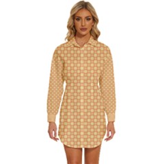 An Orange And White Background With A Pattern Womens Long Sleeve Shirt Dress