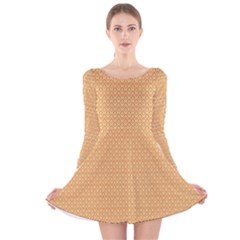 An Orange And White Background With Small Squares Long Sleeve Velvet Skater Dress