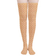 An Orange And White Background With Small Squares Thigh High Stockings by catchydesignhill