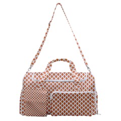 An Orange And White Geometric Pattern Sports Gym Duffle Bag With Shoe Compartment by catchydesignhill