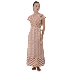 An Orange And White Geometric Pattern Flutter Sleeve Maxi Dress