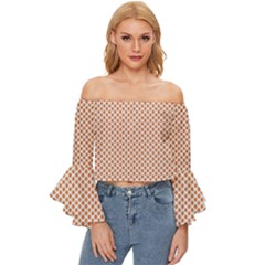 An Orange And White Geometric Pattern Off Shoulder Flutter Bell Sleeve Top