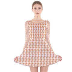 An Orange And White Pattern On A White Background Long Sleeve Velvet Skater Dress