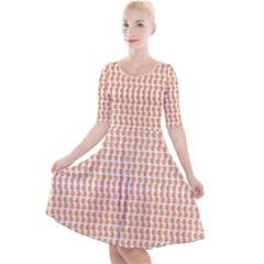 An Orange And White Pattern On A White Background Quarter Sleeve A-line Dress With Pockets