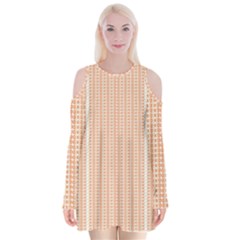 An Orange And White Striped Background With Small Circles Velvet Long Sleeve Shoulder Cutout Dress