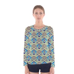 A Blue And Green Pattern On A Green Background Women s Long Sleeve T-shirt