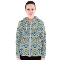 A Blue And Green Pattern On A Green Background Women s Zipper Hoodie