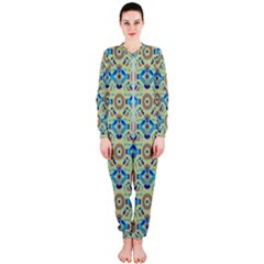 A Blue And Green Pattern On A Green Background Onepiece Jumpsuit (ladies)