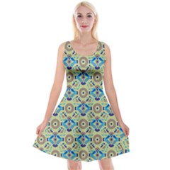 A Blue And Green Pattern On A Green Background Reversible Velvet Sleeveless Dress