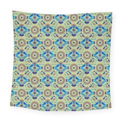 A Blue And Green Pattern On A Green Background Square Tapestry (large)