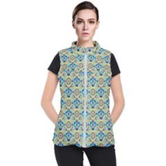 A Blue And Green Pattern On A Green Background Women s Puffer Vest