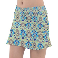 A Blue And Green Pattern On A Green Background Classic Tennis Skirt