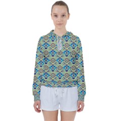 A Blue And Green Pattern On A Green Background Women s Tie Up Sweat