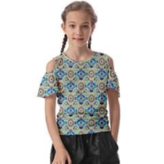 A Blue And Green Pattern On A Green Background Kids  Butterfly Cutout T-shirt