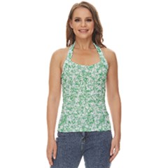 A Green And White Background With Small White Dots Basic Halter Top