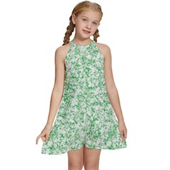 A Green And White Background With Small White Dots Kids  Halter Collar Waist Tie Chiffon Dress