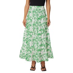 A Green And White Background With Small White Dots Tiered Ruffle Maxi Skirt