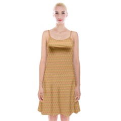 An Orange And Yellow Background With A Pattern Spaghetti Strap Velvet Dress