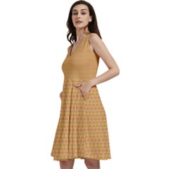 An Orange And Yellow Background With A Pattern Sleeveless V-neck Skater Dress With Pockets