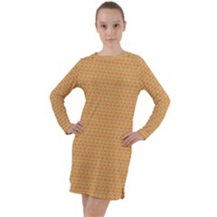 An Orange And Yellow Background With A Pattern Long Sleeve Hoodie Dress