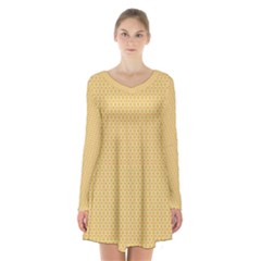 An Orange And Yellow Background With Circles Long Sleeve Velvet V-neck Dress