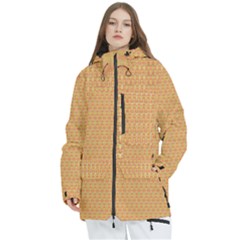 An Orange And Yellow Background With A Pattern Women s Multi Pockets Zip Ski And Snowboard Waterproof Breathable Jacket