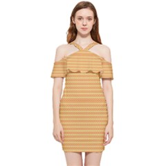 An Orange And Yellow Background With Small Dots Shoulder Frill Bodycon Summer Dress