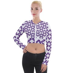 Purple, Textile, Organism, Violet, Art, Font, Magenta, Symmetry, Circle, Pattern Long Sleeve Cropped Velvet Jacket