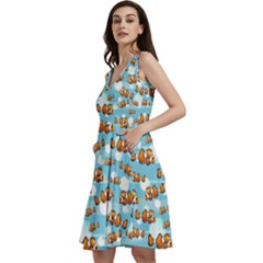 Nemo Light Blue & Orange Pattern V-neck Skater Dress With Pockets