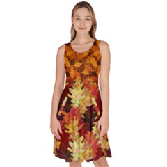 Autumn Fall Leaves Dark Orange Knee Length Skater Dress With Pockets by CoolDesigns