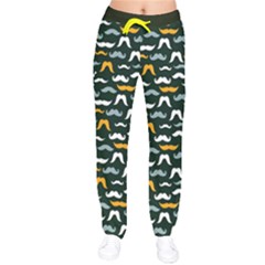 Green Fun Silhouette Mustaches Pattern Velvet Drawstring Pants