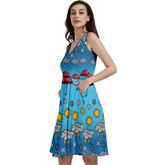 Dodger Blue Weather Formulas Frizzle Pattern Sleeveless V-neck Skater Dress With Pockets