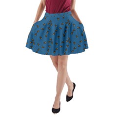 Blue Pattern Of The Bee On Honeycombs A-line Pocket Skirt by CoolDesigns