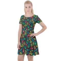 Green & Maroon Cute Monsters Pattern Vegetables Cap Sleeve Velour Dress  by CoolDesigns