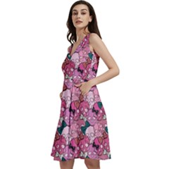 Violet & Pink Elegant Skulls Prints Sleeveless V-neck Skater Dress With Pockets by CoolDesigns