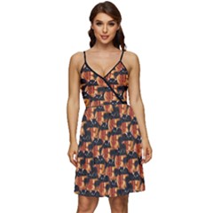 Orange & Black Cats On Pumpkin Prints V-neck Pocket Summer Dress  by CoolDesigns