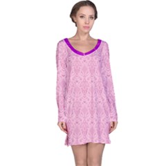 Pink Damask Pattern Long Sleeve Nightdress by CoolDesigns